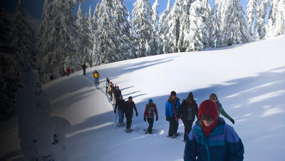 Visitors on a Ranger-Led Snowshoe Walk at Crater Lake National Park