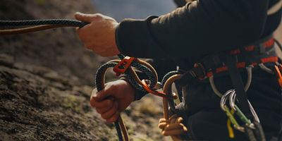 A climber belays