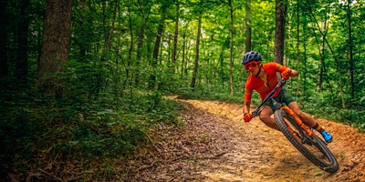 A biker riding various sections of the Baileys Trail System in Chauncey, Ohio. 