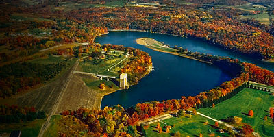 An ariel photo of Crooked Creek Lake