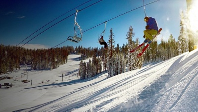 A skier on a Badger Pass ski lift