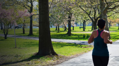 Jogging and Biking in Boston Esplanade 