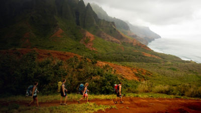 Hikers on the Na Pali Coast Trail