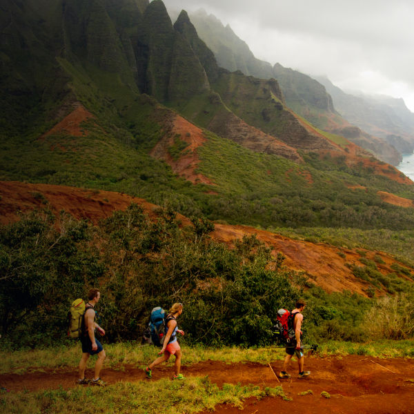 Hikers on the Na Pali Coast Trail