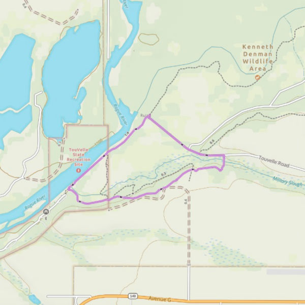 A map of the  Denman Interpretive Trail route