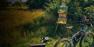 Stephen Haynes bike plein air painting setup 