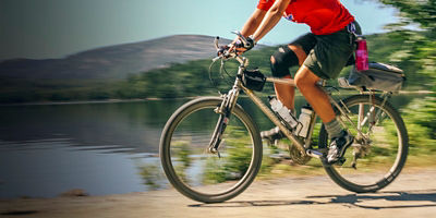 Biking on the carriage roads around Eagle Lake in Acadia National Park