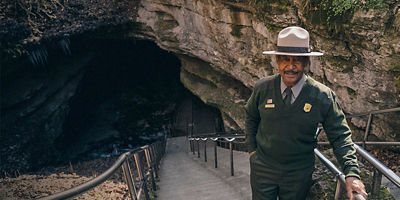 Jerry Bransford stands at the entrance to Mammath cave