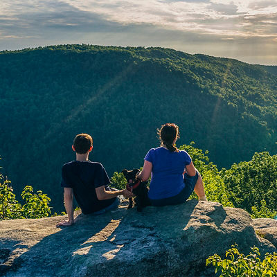 Hikers on Raven Rock in Coopers Rock State Forest West Virginia