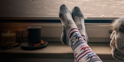A woman's legs with ski wool socks