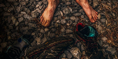 Wet and muddy feet after a trail run near Chattanooga, Tennessee.