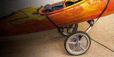river kayak on a cart