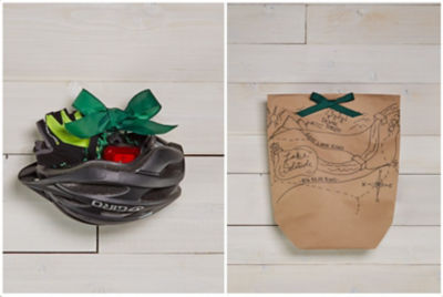 Two images side by side showing how to wrap a bike helmet.