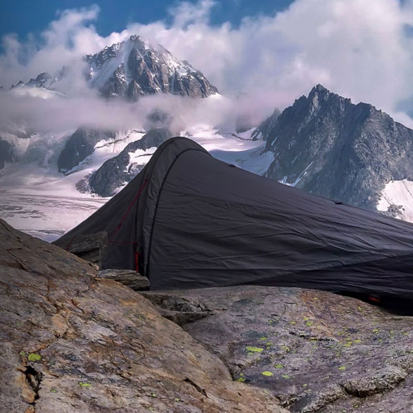 A bivy sack seen in the mountains