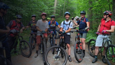A group of mountain bikers from the New England Mountain Bike Association 