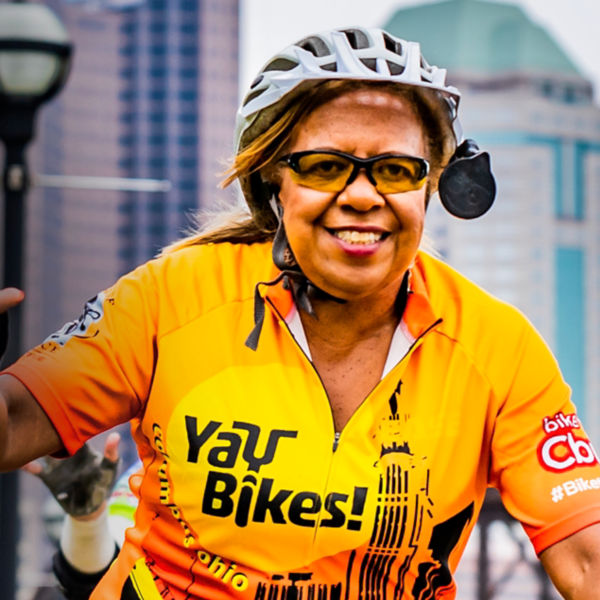 Bertie Fields rides her bike during a Yay Bikes! event