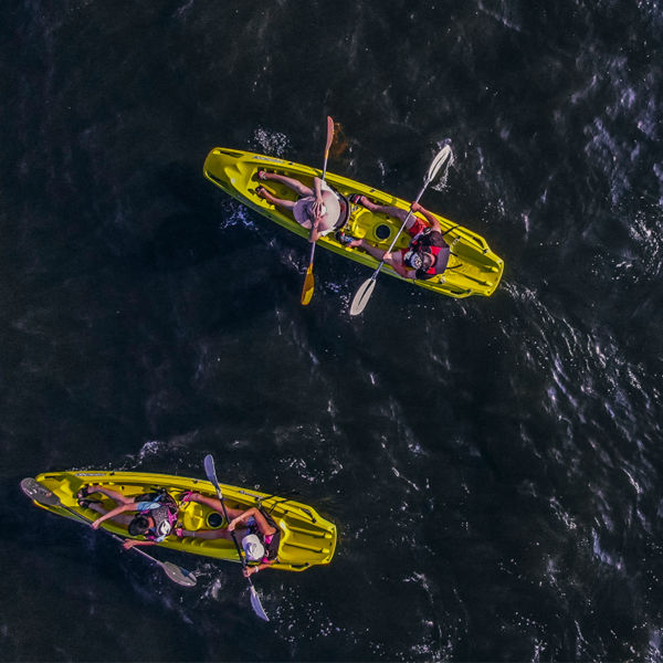 Two kayaks on Hudson river from above