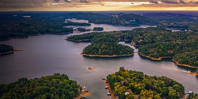 Aerial view of Lake  Allatoona just after the sunset