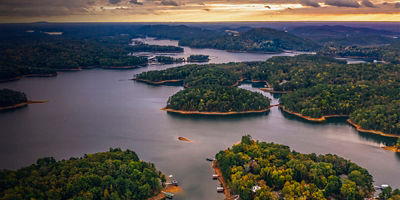 Aerial view of Lake  Allatoona just after the sunset
