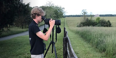 Andrew Rapp scanning the fields at Green Springs Historic District in Louisa, VA.