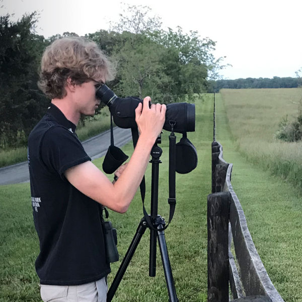 Andrew Rapp scanning the fields at Green Springs Historic District in Louisa, VA.