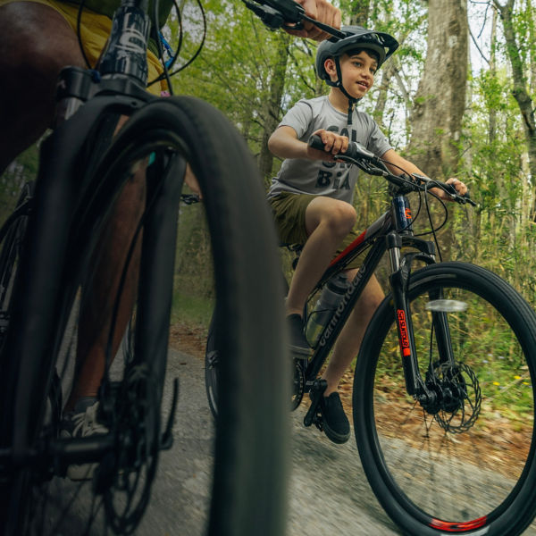Two mountain bikers on a path