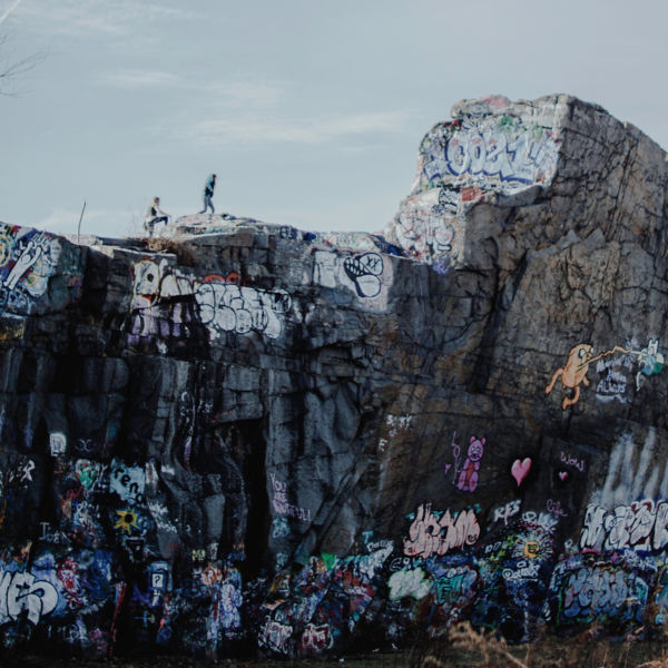 Two people at Quincy Quarries Reservation near Boston, Massachusetts