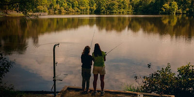 A mother and daughter fishing on Bear Creek Lake