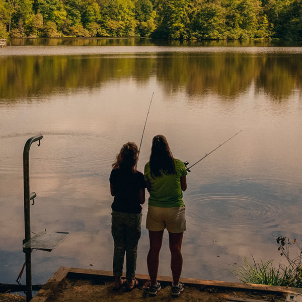 A mother and daughter fishing on Bear Creek Lake
