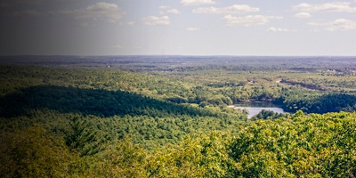 Houghton's Pond in Milton, MA as seen from the top of the Great Blue Hill