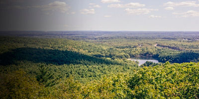 Houghton's Pond in Milton, MA as seen from the top of the Great Blue Hill