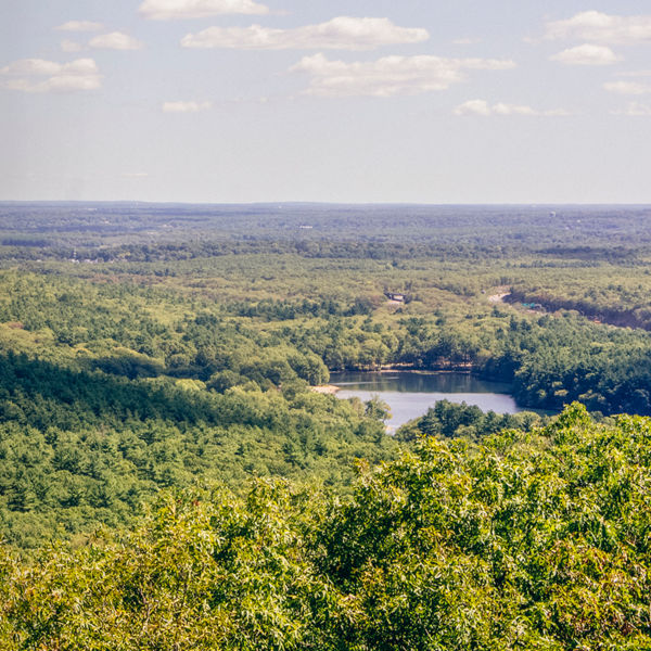 Houghton's Pond in Milton, MA as seen from the top of the Great Blue Hill