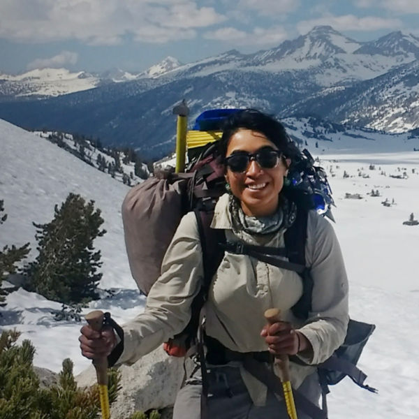 Zelzin Aketzalli poses for a photo thru hiking in the snow