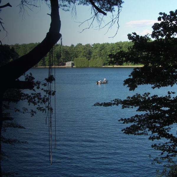 A boat is seen out on Lake Cochituate, Cochituate Massachusetts