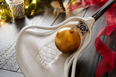 Ornament sitting in a lacrosse stick
