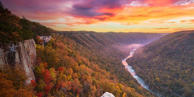 New River Gorge, West Virginia, USA autumn morning landscape at the Endless Wall.