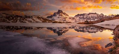 Snow begins to melt at Thousand Island Lake, in the Ansel Adams Wilderness, California