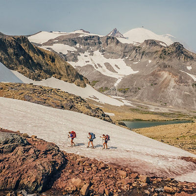 Mother and daughters on the Wonderland Trail, Mt. Rainier National Park.