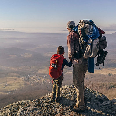 Josh Sutton and his son look at an overlook along the Appalachian Trail