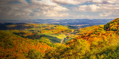 Autumn foliage of a farming valley taken from Grayson Highlands Virginia State Park