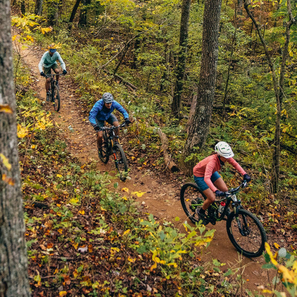Mountain bikers ride outside Ashville, North Carolina in the Pisgah Forest.