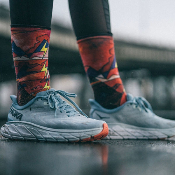 A close up of running shoes