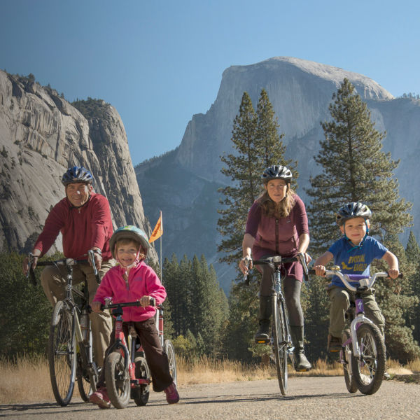 A family of bikers in Yosemite National Park