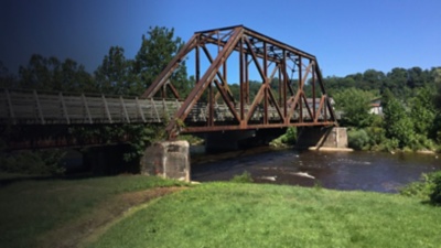 Former rail bridge over Shavers Fork, now used by the Allegheny Trail of West Virginia, in Parsons, West Virginia 