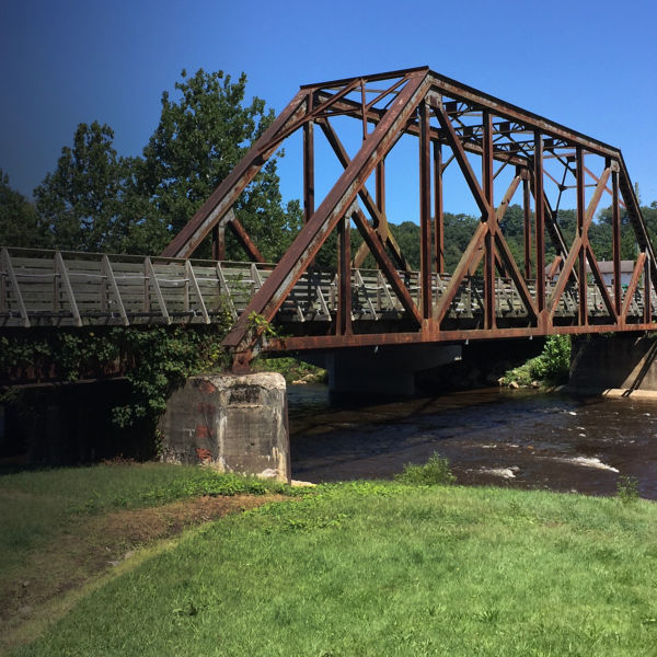 Former rail bridge over Shavers Fork, now used by the Allegheny Trail of West Virginia, in Parsons, West Virginia 