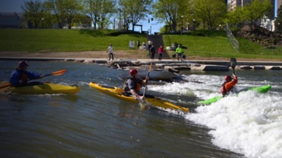 Kayakers on River Run at RiverScape MetroPark