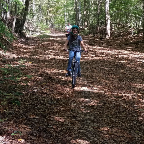 A mountain biker on the Southside Trail in New River Gorge National Park and Preserve