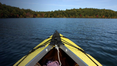 Boat on a Walden Pond in Massachusetts in autumn