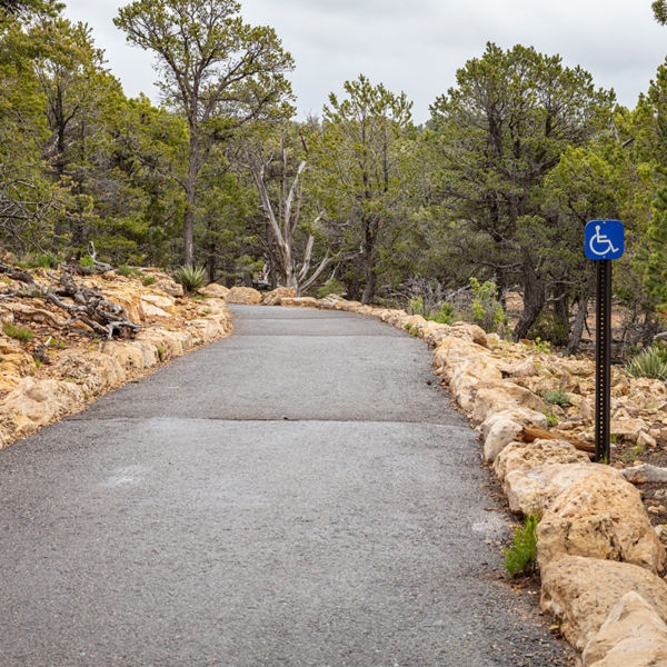 Disabled access sign on the walkway in Grand Canyon National Park, Arizona.