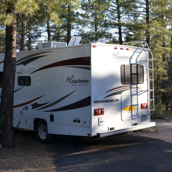 An RV sits in Mather Campground in Grand Canyon
